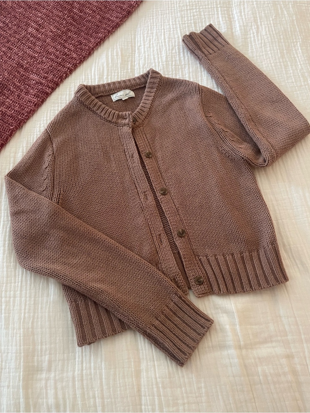 Chunky Brown Crewneck Button Cardigan Sweater size small - Picture 2 of 11